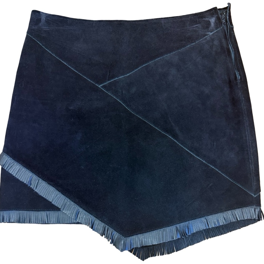 MAJE Black Suede Skirt with Fringe